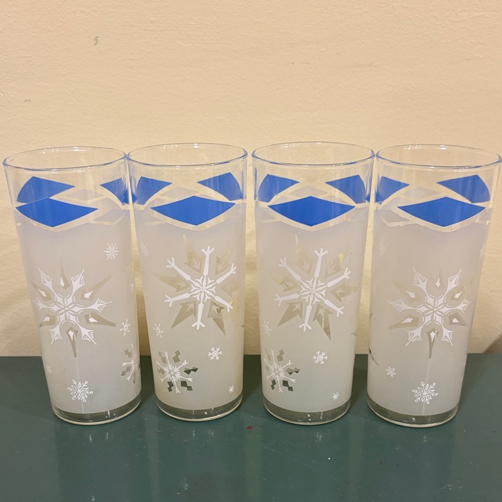 Mid-Century Anchor Hocking Atomic Snowflake Frosted Glass Tumblers - Set of 4